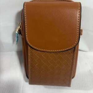 Brown Faux Leather Crossbody Mini Bag Double Zip Small Purse Gold Hardware